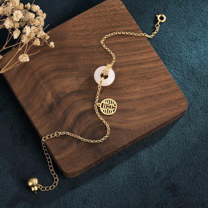 Fortune Jewel White Jade Double Happiness Fortune Bracelet