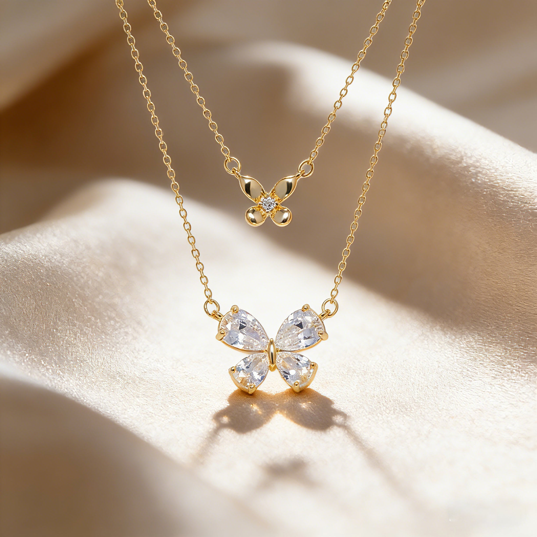 925 Sterling Silver Double Layer Butterfly Bow Necklace
