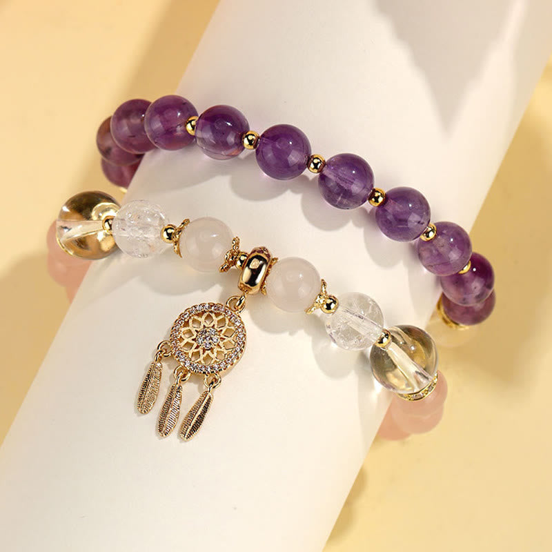 Fortune Jewel Green Strawberry Quartz Amethyst Crystal Dreamcatcher Healing Bracelet