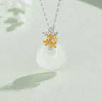 Fortune Jewel 925 Sterling Silver Round Chalcedony Twelve Months Flower Harmony Necklace Pendant