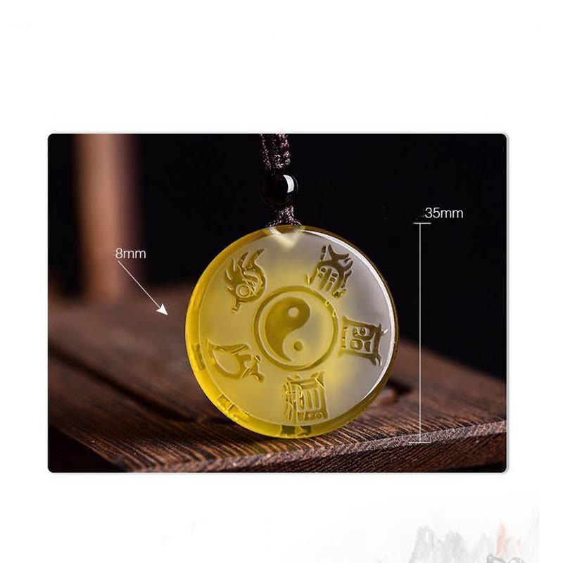 Fortune Jewel Taoism Five Sacred Mountains Yin Yang Symbol Liuli Crystal Balance Necklace Pendant Key Chain Fortune Jewel