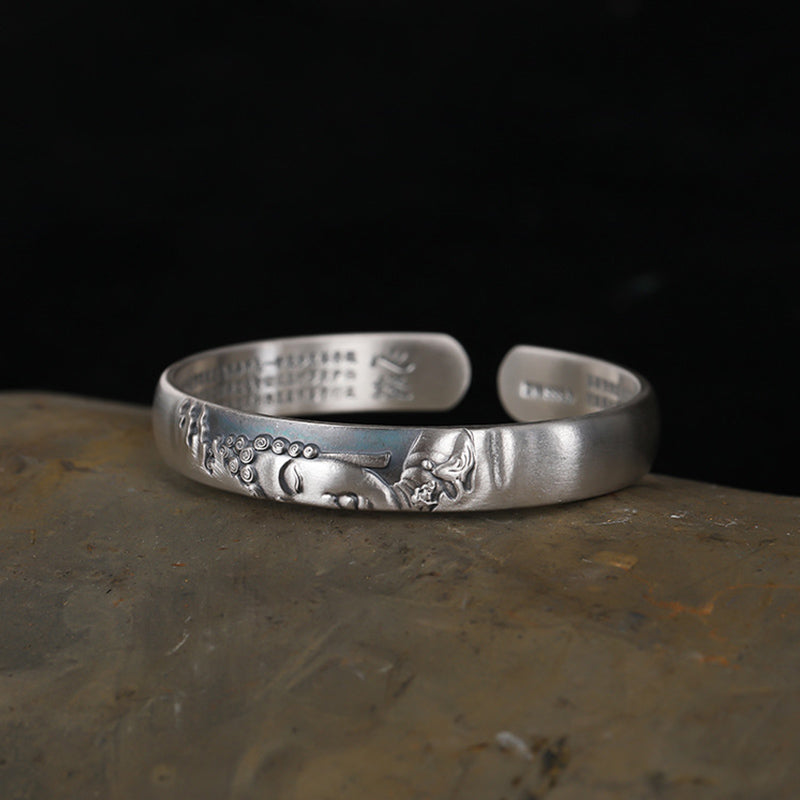 Fortune Jewel 999 Sterling Silver Buddha Head Heart Sutra Serenity Bracelet Bangle