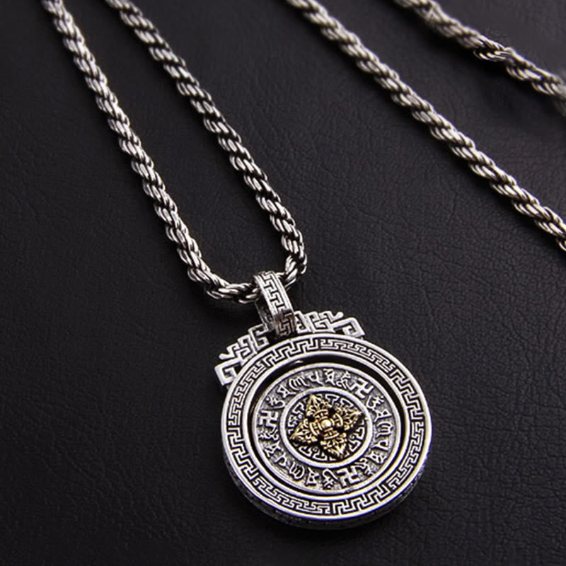 Fortune Jewel Tibetan Om Mani Padme Hum Double Dorje Vajra Rotatable Purity Peace Necklace Pendant