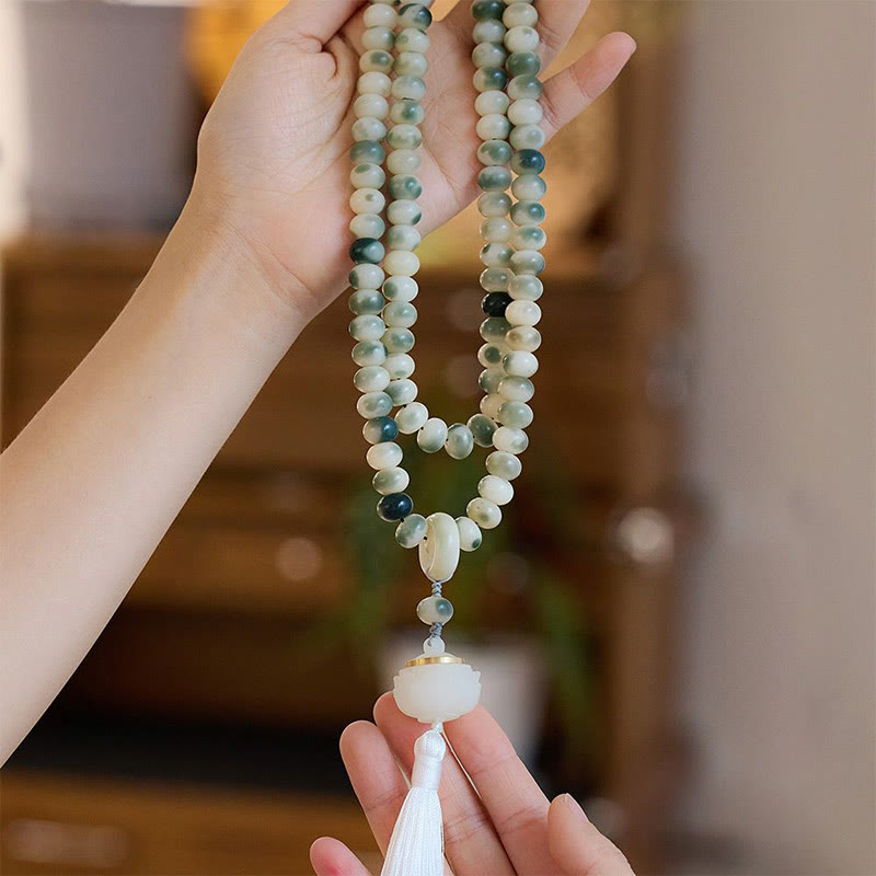Fortune Jewel Natural 108 Mala Beads Bodhi Seed Lotus Engraved Wisdom Tassel Bracelet Fortune Jewel