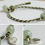 Fortune Jewel Handmade Plum Blossom Flower Jade Luck Prosperity Braided Bracelet