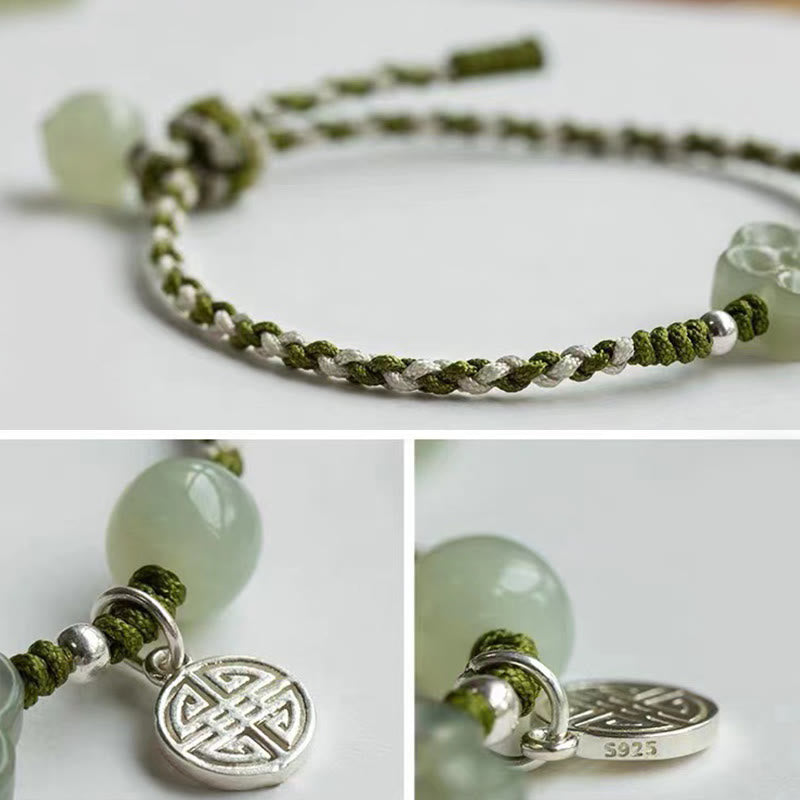 Fortune Jewel Handmade Plum Blossom Flower Jade Luck Prosperity Braided Bracelet