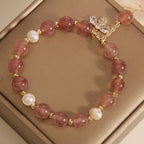 Fortune Jewel Strawberry Quartz Pearl Cute Zircon Honeybee Positive Charm Bracelet