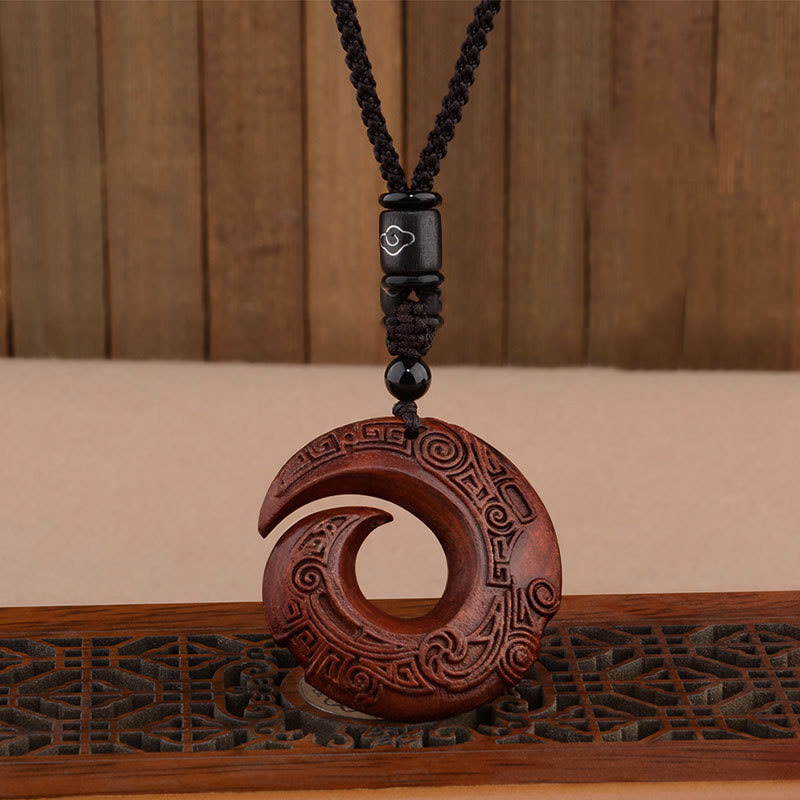 Fortune Jewel Small Leaf Red Sandalwood Ebony Wood One's Luck Improves Design Patern Protection Necklace Pendant