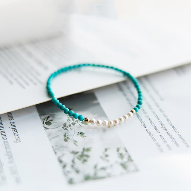 Fortune Jewel 925 Sterling Silver Natural Turquoise Pearl Beaded Bracelet