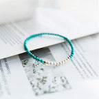 Fortune Jewel 925 Sterling Silver Natural Turquoise Pearl Beaded Bracelet