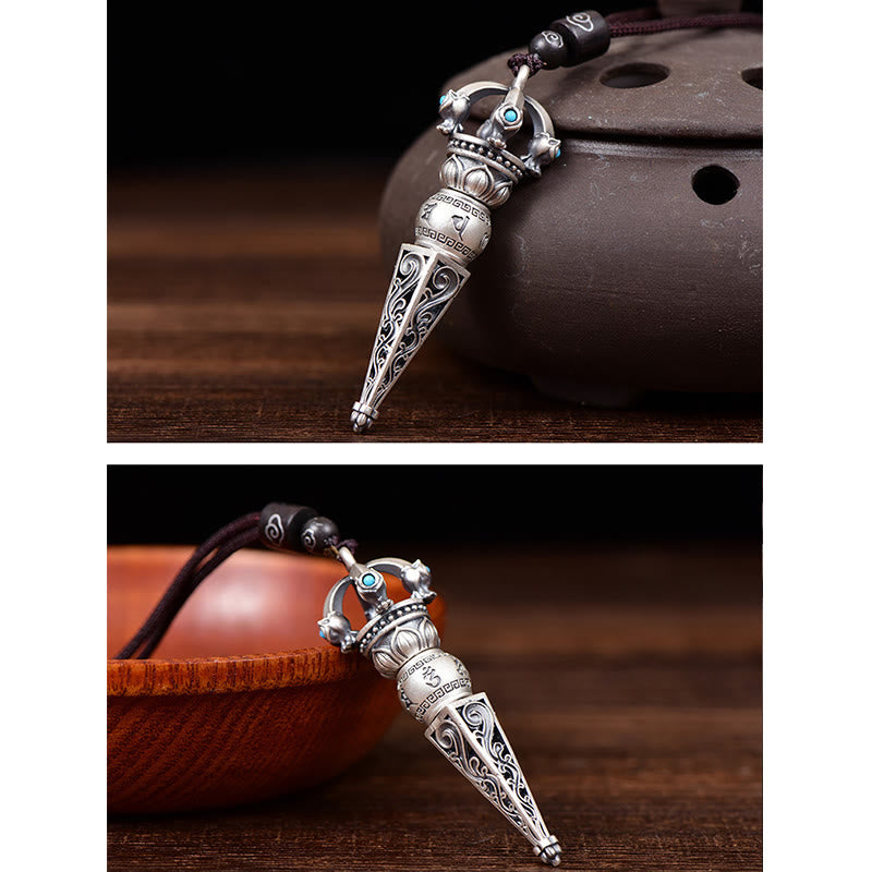 Fortune Jewel Tibetan Om Mani Padme Hum Dorje Vajra Design Wisdom Rotatable Necklace Pendant