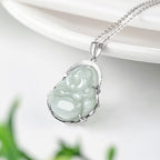 Fortune Jewel Laughing Buddha Jade Luck Calm Titanium Steel Chain Necklace Pendant Fortune Jewel