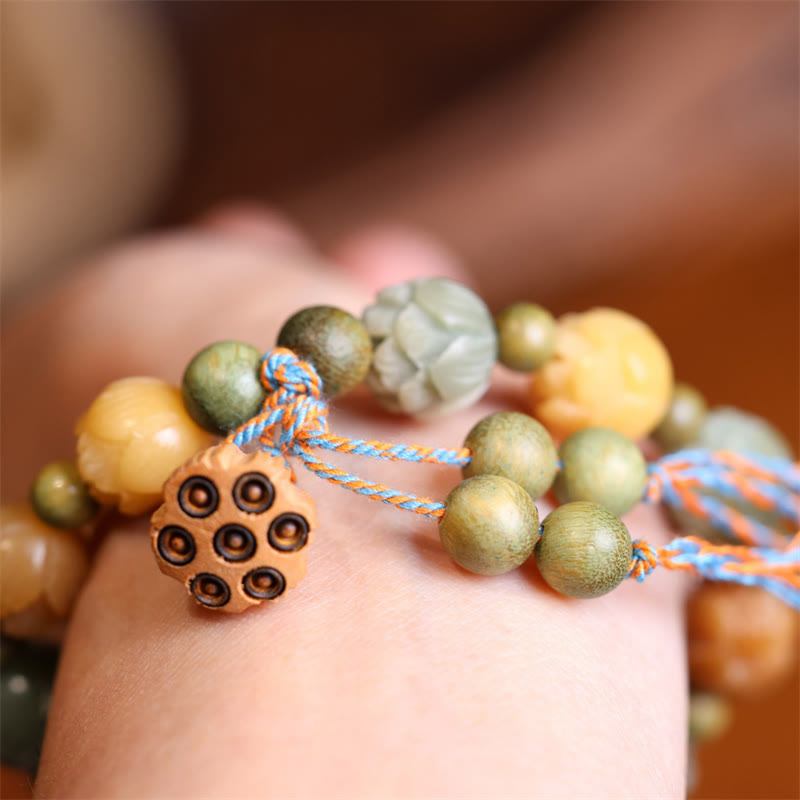Fortune Jewel Bodhi Seed Lotus Green Sandalwood Wisdom Harmony Bracelet