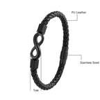 Fortune Jewel Endless Knot Titanium Steel Infinity Leather Weave Balance Bracelet