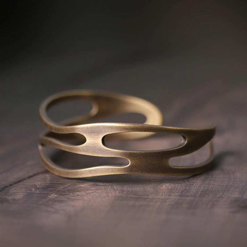 Fortune Jewel Vintage Curved Copper Brass Wealth Adjustable Cuff Bracelet Bangle