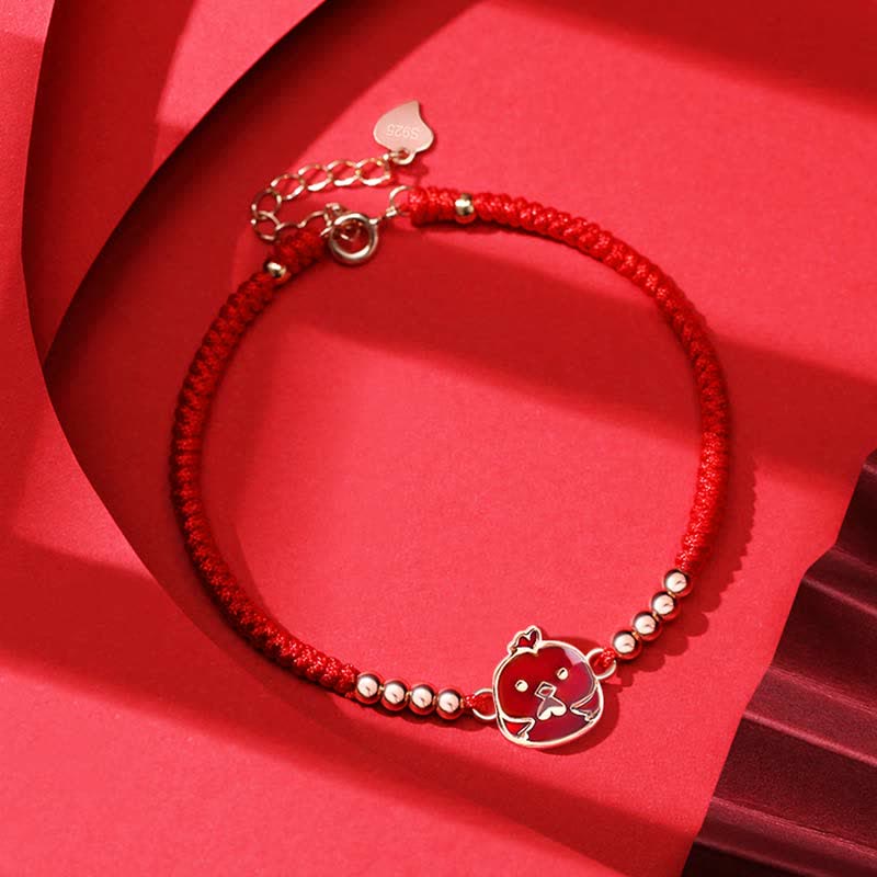 Fortune Jewel 925 Sterling Silver Chinese Zodiac Luck Faith Discolor Red String Bracelet