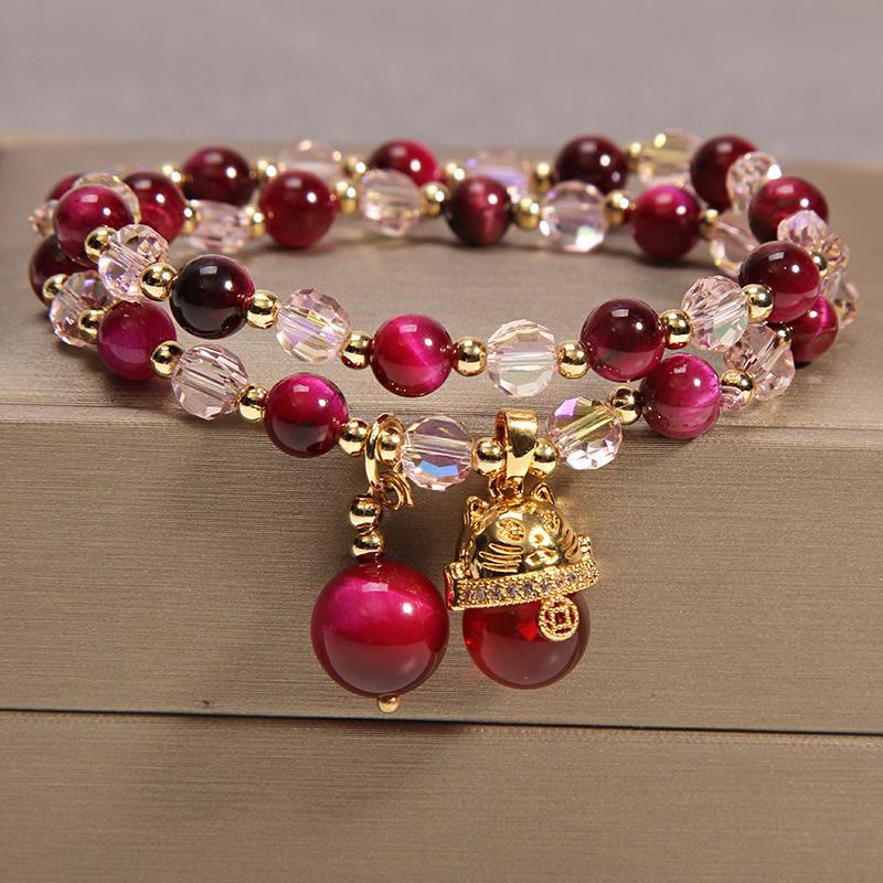 Fortune Jewel Tiger Eye Pixiu Fox Money Bag Protection Self Confidence Double Wrap Bracelet