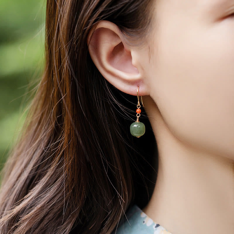 Fortune Jewel 925 Sterling Silver Plated 14k Gold Hetian Jade Red Agate Luck Drop Dangle Earrings