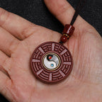 Fortune Jewel Natural Cinnabar Bagua Rotatable Yin Yang Keep Away Evil Spirits Necklace Pendant
