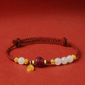 Fortune Jewel 24K Gold Plated Hetian White Jade Cinnabar Lotus Luck Rope Bracelet