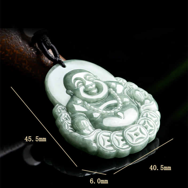 Fortune Jewel Laughing Buddha Natural Jade Copper Coin Abundance Necklace Pendant Fortune Jewel