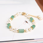 Fortune Jewel Green Aventurine Pearl Pink Crystal Bead Luck Bracelet