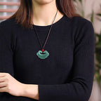 Fortune Jewel Natural Green Jade Chinese Lock Charm Luck Necklace Pendant