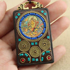 Fortune Jewel Tibet God of Wealth Thangka Ebony Peace Necklace Pendant