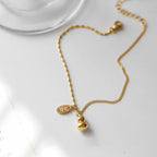 Fortune Jewel 18k Gold Plated Copper Lucky Gourd Design Wealth Buckle Anklet