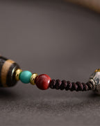 Handwoven Dzi Beads Necklace Tibetan Nine-Eyed Dzi Stone Beads Pendant