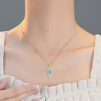 Fortune Jewel Natural Jade Lotus Pattern Prosperity Titanium Steel Chain Necklace Pendant Fortune Jewel