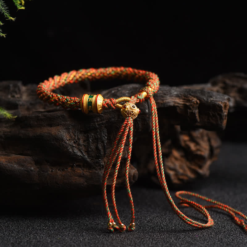 Fortune Jewel Tibetan Handmade Luck Prayer Wheel Bead Charm Weave Colorful String Bracelet