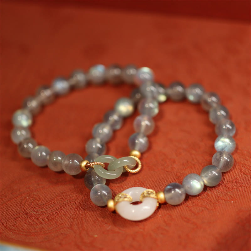 Fortune Jewel Natural Moonstone Heitan Jade Peace Buckle Healing Bracelet