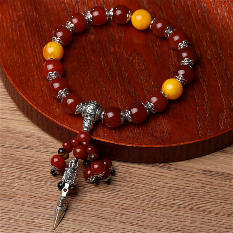 Fortune Jewel Natural Tiger Eye Red Agate Dragon Vein Agate Stone Vajra Dorje Power Healing Bracelet Car Decoration