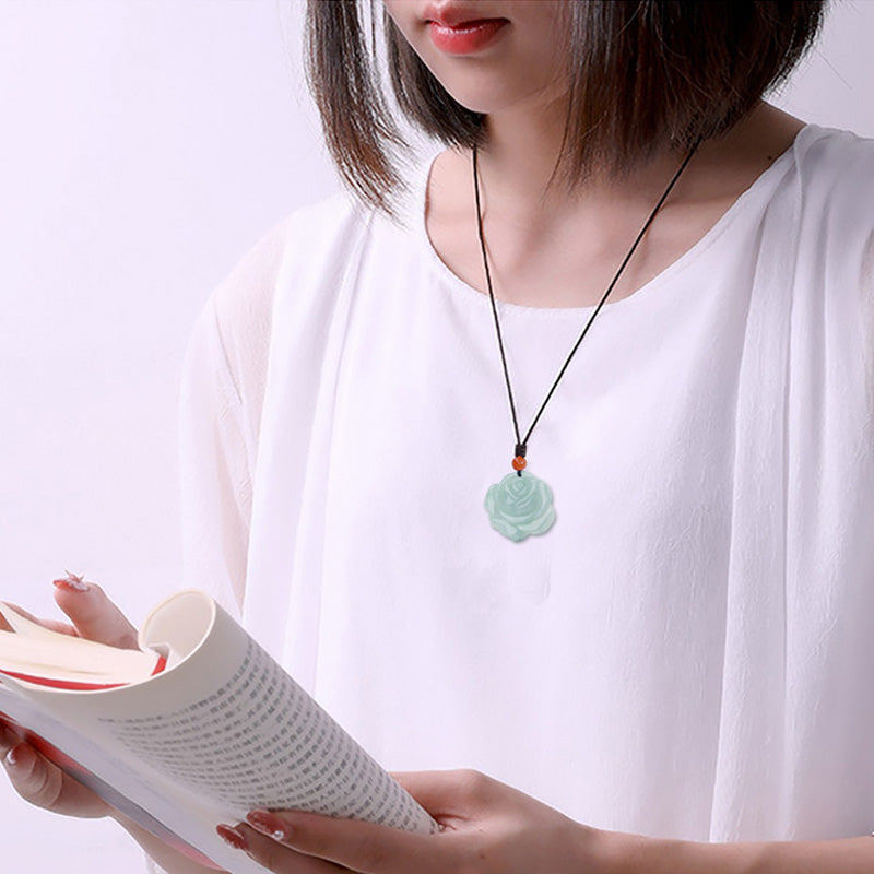 Fortune Jewel Lotus Pattern Jade Abundance Prosperity Necklace String Pendant Fortune Jewel