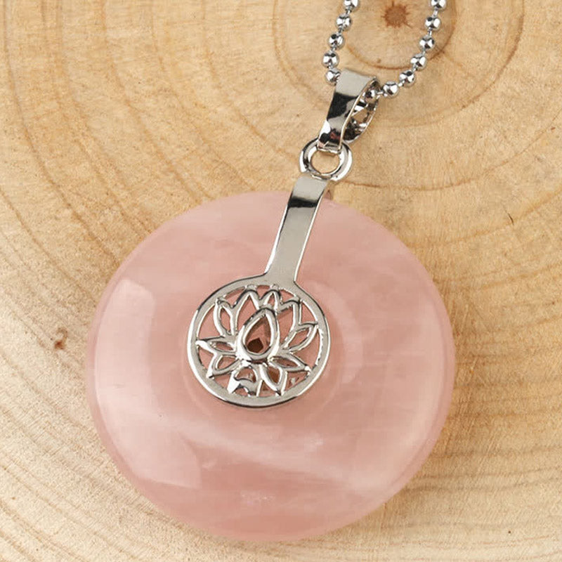 Fortune Jewel Various Crystal Amethyst Pink Crystal Lotus Healing Necklace Pendant