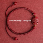 Fortune Jewel Chinese Zodiac Natal Buddha Cinnabar Keep Away Evil Spirits Rope Bracelet