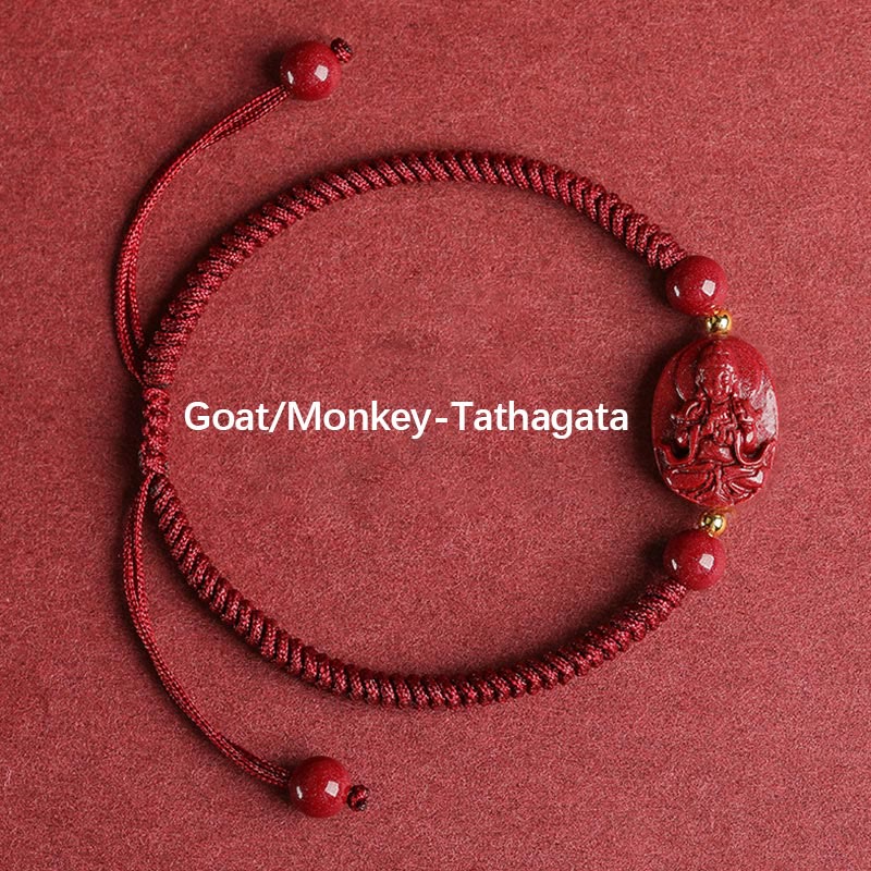 Fortune Jewel Chinese Zodiac Natal Buddha Cinnabar Keep Away Evil Spirits Rope Bracelet
