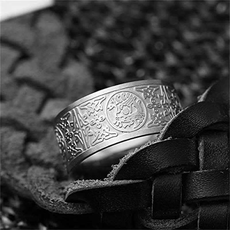 Fortune Jewel Four Guardian Beast Dragon White Tiger Suzaku Basalt Carved Success Luck Ring Fortune Jewel