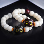Fortune Jewel Natural Bodhi Seed Small Leaf Red Sandalwood Ebony Wood Cute Lucky Cat Wisdom Bracelet