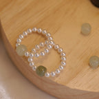 Fortune Jewel Round Jade Pearl Beads Luck Ring