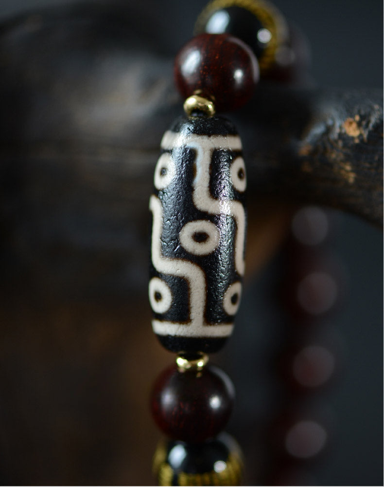 Red Sandalwood Beads Tibetan Nine-Eye Dzi Beads Bracelet