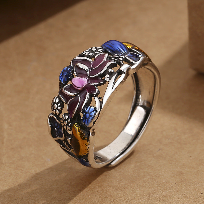Fortune Jewel Koi Fish Lotus Flower Leaf Design Luck Wealth Ring