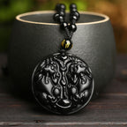 Fortune Jewel Black Obsidian Double Pixiu Bead Rope Purification Necklace Pendant
