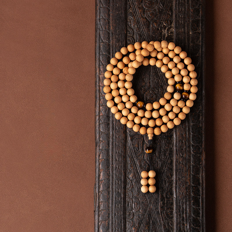 Buddha3bodhi 8mm Cliff Cypress 108 Bead Mala With Yellow Tiger Eye Prayer Beads