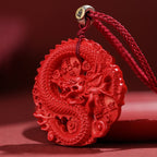 Fortune Jewel Year of the Dragon 925 Sterling Silver Natural Cinnabar Copper Coin Luck Necklace Pendant