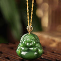 Fortune Jewel 925 Sterling Silver Laughing Buddha Hetian Cyan Jade 18K Gold Success Necklace Chain Pendant Fortune Jewel