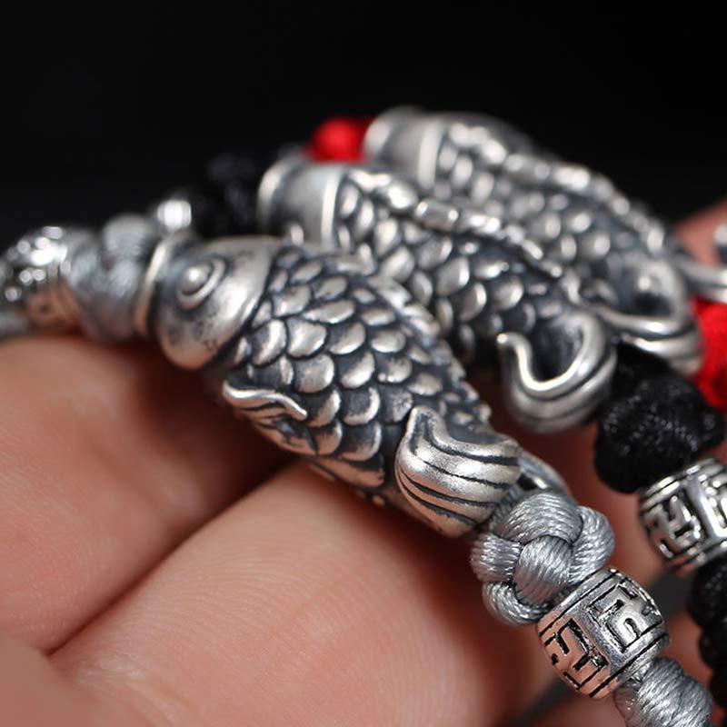 Fortune Jewel Silver Luck Koi Fish Braided String Bracelet