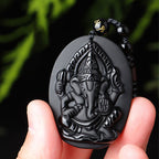 Fortune Jewel Tibetan Obsidian Ganesh Ganpati Elephant Wealth Amulet Necklace