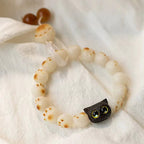Fortune Jewel Natural Bodhi Seed Red Sandalwood Lovely Paw Lucky Cat Peace Bracelet